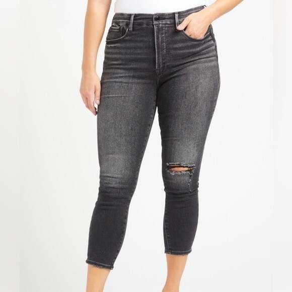 Good American Good Waist High Rise Crop Raw Hem Black 157 Size 0/25 NWT - Picture 4 of 12